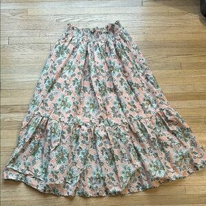 Pink Floral Tiered Maxi Skirt